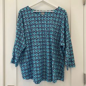 Chicos ikat pattern blue top size 4 Chicos/2X-3X